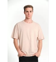 Unisex Düz Biskilet Yaka Oversize T-shirt - Bej