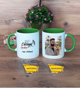 Edebiyat Öğretmeni Kupa Bardak Yeşil Fotoğraflı Öğretmenler Günü Hediyesi