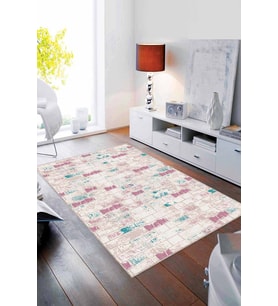 Pembe Turkuaz Taş Desenli Kaymaz Tabanlı Dekoratif Halı TL08 - 100 x 160 cm