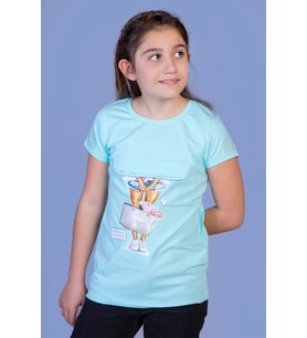 Toontoy Kız Çocuk Baskılı Tişört (Su Yeşili)
