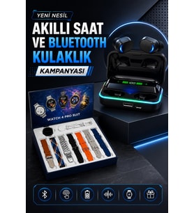 Powerbank Bluetooth Kulaklık Ve Akıllı Saat 7 Kordonlu Metal Kordon Plastik Kordon