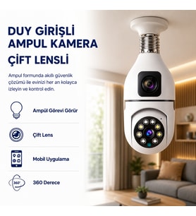Güvenlik Kamerası CMR 40 Çift Kameralı 4K FULL HD Hareket Sensörlü Bağlantılı 360 Derece Başlıklı