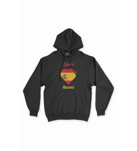 Madrid İspanya Bayraklı Kalpli Siyah Sweatshirt Hoodie