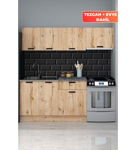 Tino 200 Cm Mutfak Dolabı, Modern Mutfak Ünitesi, Hazır Mutfak Dolabı [ Tezgah + Çelik Evye Dahil ]