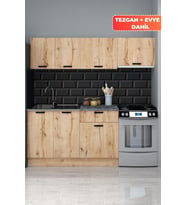Tino 200 Cm Mutfak Dolabı, Modern Mutfak Ünitesi, Hazır Mutfak Dolabı [ Tezgah + Çelik Evye Dahil ]