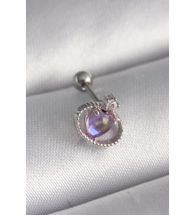 316L Çelik Gümüş Renk Mor Mineli Kalp Zirkon Taş Detay Tragus Piercing
