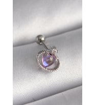 316L Çelik Gümüş Renk Mor Mineli Kalp Zirkon Taş Detay Tragus Piercing