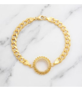 Yarım Altın Çerçeve Bileklik Çelik Altın Kaplama Figaro Güneş Model BLK-1086 (Gold)