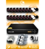 ELITCAM 16 Kameralı Panda 16 Dış Kamera Set HDD'siz Full HD Gece Görüşlü Güvenlik Kamerası Sistemi