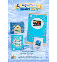 Oğlumun İbadet Seti Kabe Desenli Erkek Çocuk Seccade, Elifba ve Namaza İlk Adım Seti