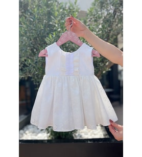 Dantel Detaylı Kız Çocuk Bebek Beyaz Fisto Pamuk Elbise