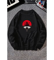 Unisex Itachi Uchiha Baskılı Bisiklet Yaka Sweatshirt (Siyah)
