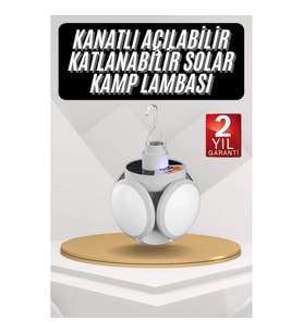 Mey İthalat® Kamp Lambası Güneş Enerjili Solar 5 Kanatlı Katlanır Lamba Karavan