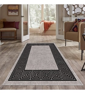 Gri Kenar işleme Yıkanabilir Kaymaz Taban Leke Tutmaz Modern Salon Halısı ve Yolluk (Siyah-Gri)