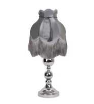 Gri Kadife Kaplı Kordon Süsleme Yatak Odası Salon İçin Gümüş Ayak Vintage Abajur AB0814