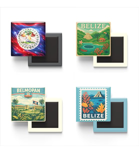 Buzdolap Magnetleri - Belize Belmopan - 4'lü Set Magneti