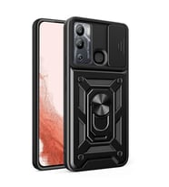 Coverzone Infinix Hot 12i ?le Uyumlu PhoenixShield Kamera Korumal? Kapak Tam Koruma Manyetik Vega Kapak Siyah