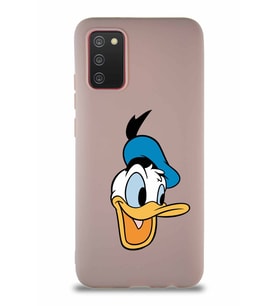 Samsung Galaxy A02S Soft Premier Kapak Donald Duck-A Tasarımlı Silikon Kılıf - Pudra (Şeffaf)