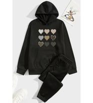 Unisex Kalp Baskılı Eşofman Takımı (Siyah)
