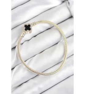 Pirinç Charm Zirkon Taşlı Yonca Model Gold Renk Kadın Bileklik - TJ-BB7806