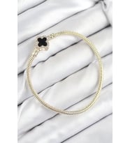 Pirinç Charm Zirkon Taşlı Yonca Model Gold Renk Kadın Bileklik - TJ-BB7806