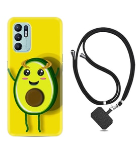 Oppo Reno 6 Kılıf Resimli Boyun Askılı İpli Desenli Silikon Series Sevimli Avokado 1880