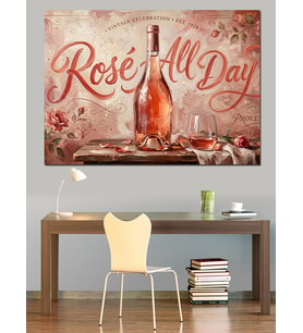 Rose All Day Şarap Şişesi Dekoratif Kanvas - Mdf Ahşap Tablo