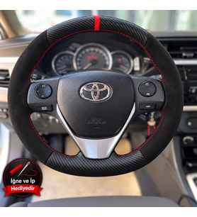 Toyota Verso AR20 Dikme Direksiyon Kılıfı Alcantara Süet Mat Karbon Kırmızı Yüzük ve Dikiş 2013-2018