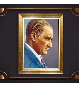 Özel Seri Paspartulu Çerçeveli Atatürk Tablo l6 (Gold)