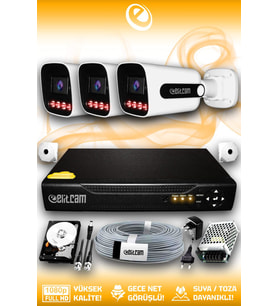 Elitcam 3 Kameralı Zebra 3 Dış Kamera Set 250 GB 5 MP Full HD Gece Görüşlü Güvenlik Kamerası Sistemi