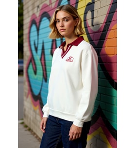 Kadın Polo Yaka Düşük Kol Örme Sweatshirt Fonksiyonel Dayanıklı Kaliteli Konforlu Estetik Şık