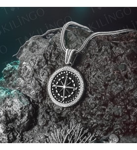 925 Ayar Gümüş Mikro Zirkon Taşlı Pusula Motifli Erkek Kolye