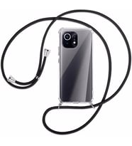 Xiaomi Mi 11 Kılıf Boyun Omuz Askılı İpli Şeffaf Silikon (Siyah)