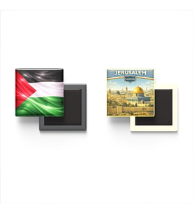 Buzdolap Magnetleri - Filistin Bayrağı ve Doğu Kudüs Retro Tema - 2'li Set Magneti
