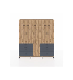 Arges Dolap 8 Raflı 8 Çekmeceli 3 Askılı 220x30x243 Çam-Çam/Antrasit