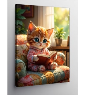 Kanvas Tablo Kitap Okuyan Yavru Kedi