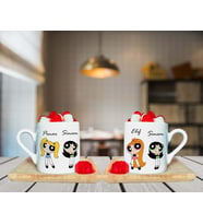Power Puff Girls Tasarımlı Çift Ahşap Tabaklı Kişiye Özel Türk Kahvesi Fincanı Seti