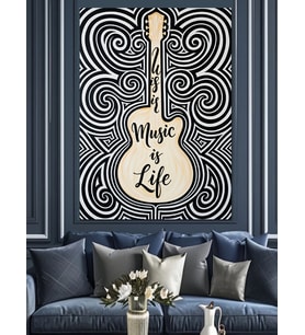 Music Is Life Gitar Dekoratif Kanvas - Mdf Ahşap Tablo