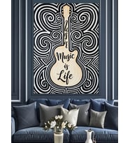 Music Is Life Gitar Dekoratif Kanvas - Mdf Ahşap Tablo