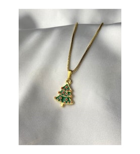 Süslenmiş Yılbaşı Ağacı Mineli Gold Kaplama Kolye (Gümüş)