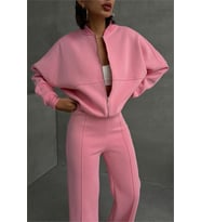 Neşeli butik kadın şardonlu üç iplik eşofman takımı GTS018 - Pembe
