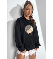Unisex Yin Yang Cats Baskılı Sweatshirt (Siyah)