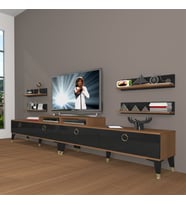 Decoraktiv Ekoflex 360r Mdf Gold Tv Ünitesi Tv Sehpası - Ceviz Siyah (Siyah - Ceviz)