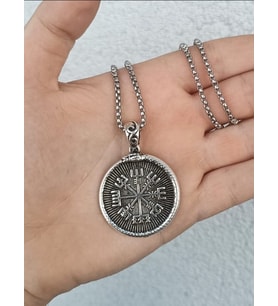 İskandinav Viking Mitoloji Çift Taraflı Pusula Ve Valknut Figürlü Kolye