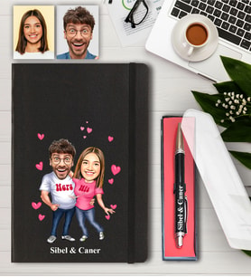 Kişiye Özel Sevgili Karikatürlü Defter ve Kalem