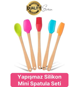 Mini Spatula Kaşık Fırça Setleri Yapışmaz Silikon Tencere Ahşap Saplı Renkli Pişirme Mutfak Araçları