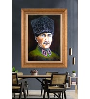 Altın Varaklı Çerçeveli Paspartulu Atatürk Tablo TR1451 (Gold)