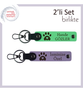Sevimli Motifiyle Göz Dolduran Hediyelik, Kalpli Pati Desenli Set, Fıstık Yeşil-Mor Menekşe