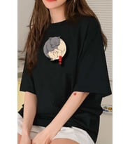 Unisex Kedi Baskılı T-shirt (Siyah)