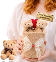 Kişiye Özel Kahve Peluş Ayıcık Buketi ve Peluş Kahve Anahtarlık (Yeşil)
